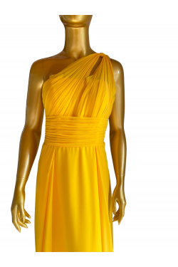 Longue robe jaune de soirée détail