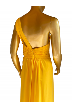 Longue robe jaune de soirée de dos zoomé