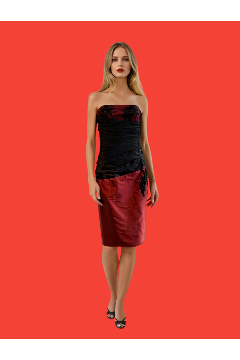 robe de soirée ou de gala noire et rouge en location