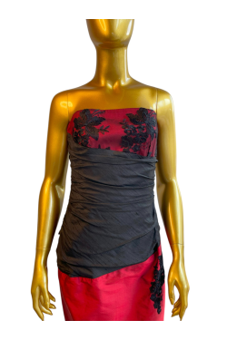 Haut de robe rouge et noire en soie
