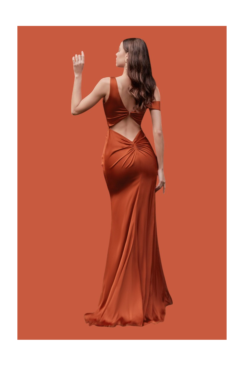 Robe rouille / bordeau Karla.Robe longue dos nu pour cocktail, gala, mariage à louer sur OŪ La mode qu’on loue