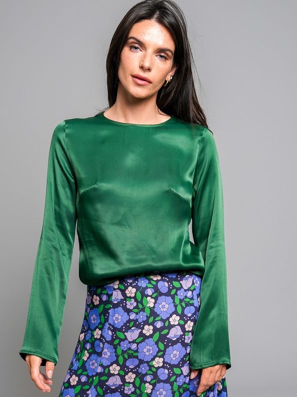 Tenue de bureau femme, blouse en satin Barry verte 