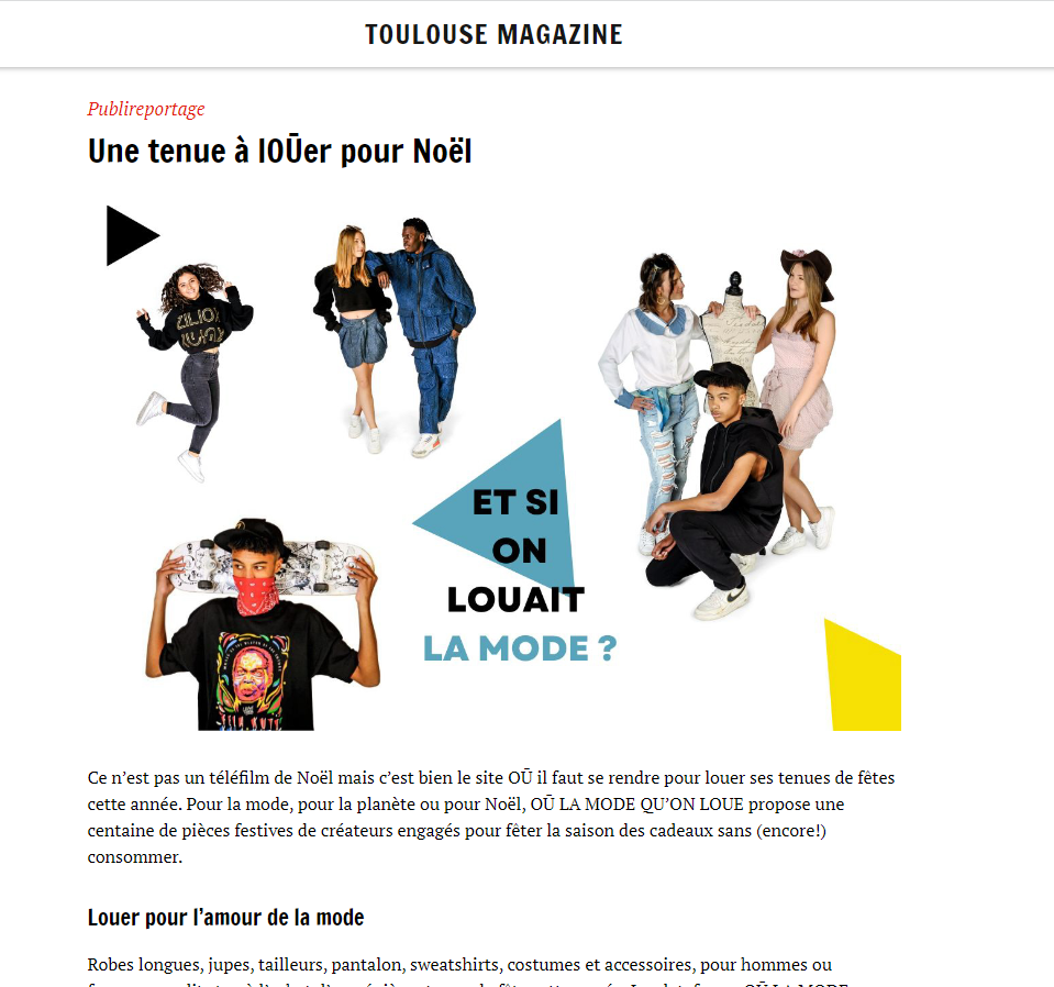 Article Toulouse Magazine sur OŪ La mode qu’on loue